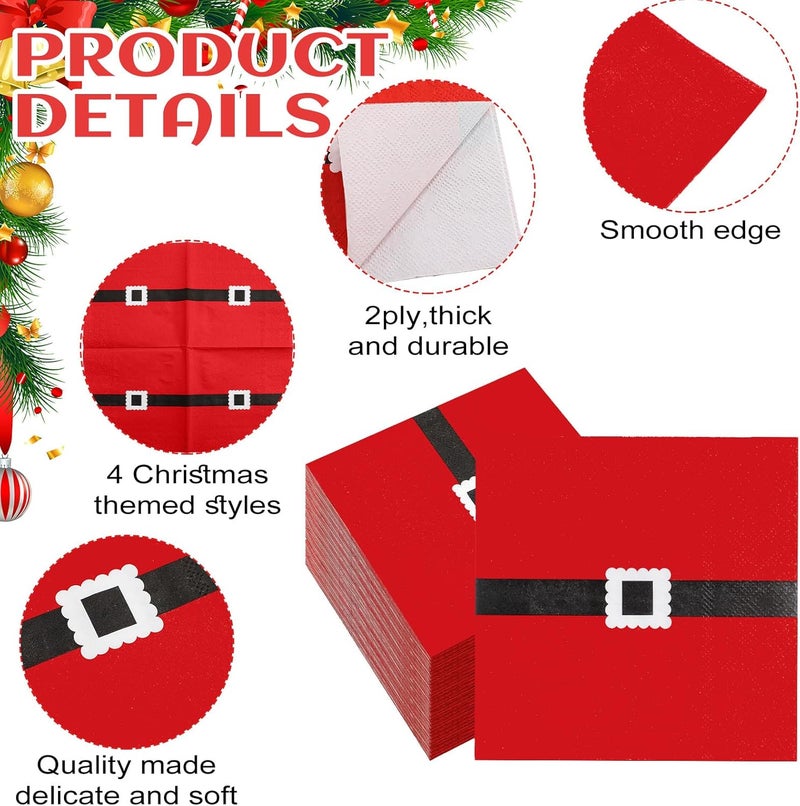 Funtery 120 Pcs Christmas Cocktail Paper Napkins Disposable Snowman Santa Belt Gingerbread Elf 2 Ply Paper Napkins Decor Disposable Christmas Cocktail Guest Hand Towel Xmas for Dinner Table Supplies - Image 4